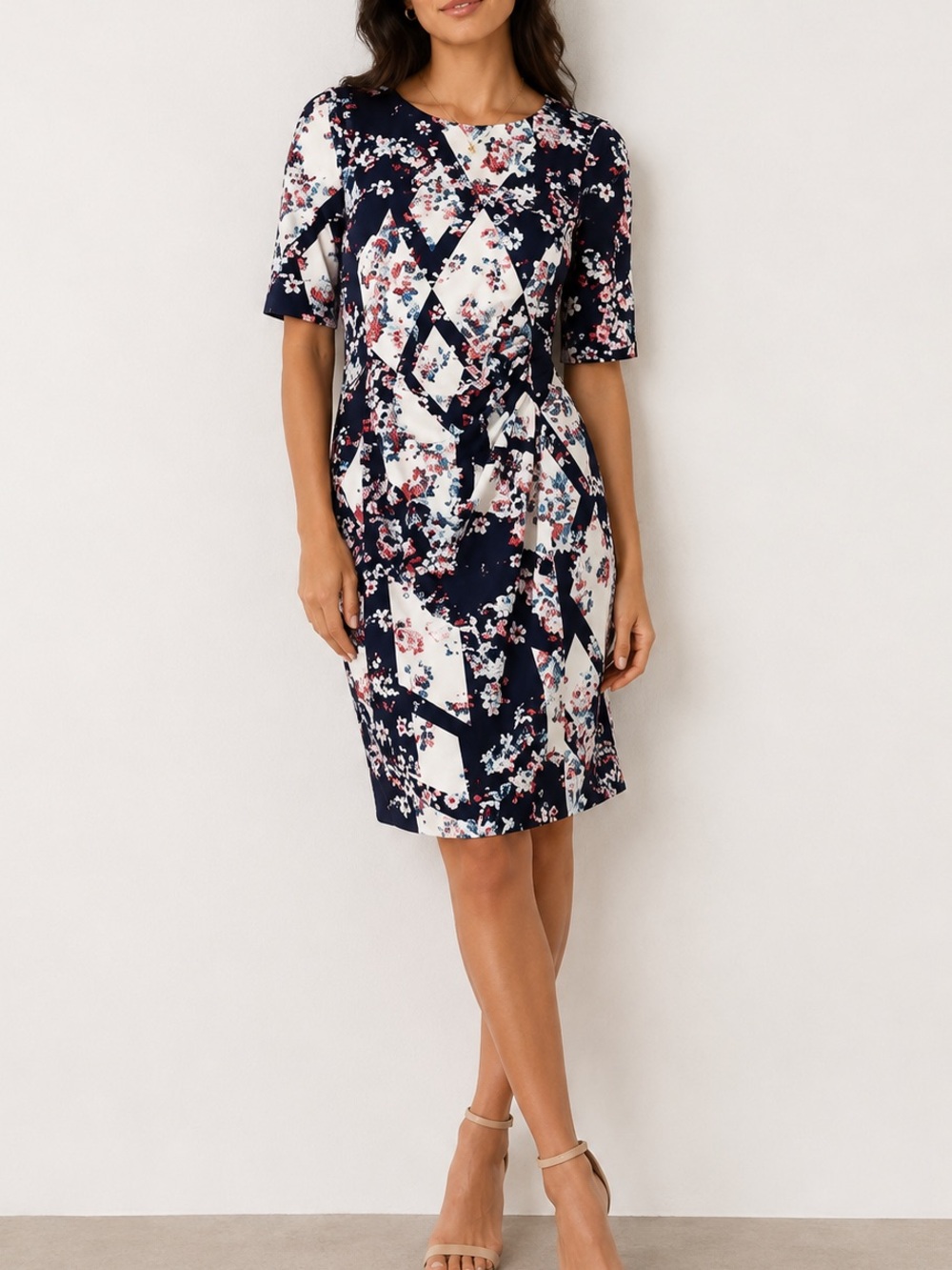 L.K. Bennett Crystal Black Pink Floral Career Sheath Dress